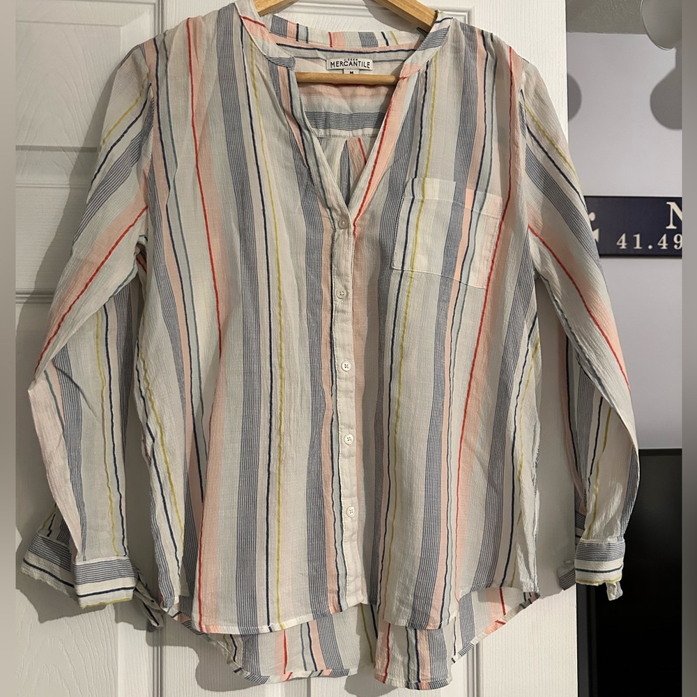 J. Crew Factory striped top with cute bow detail at cuffs. Size medium.